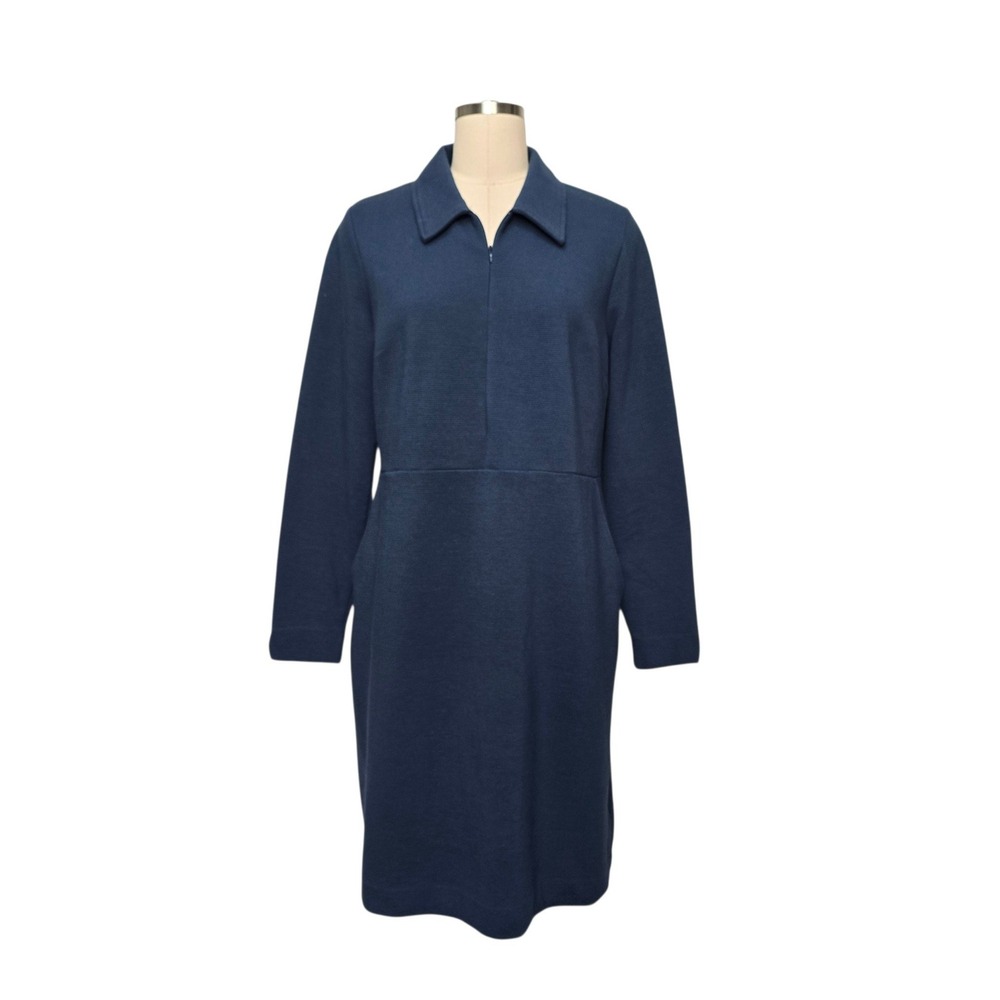 Boden Navy Blue Ribbed Zip Front Long Sleeve Collared Dress D1403 Size Medium